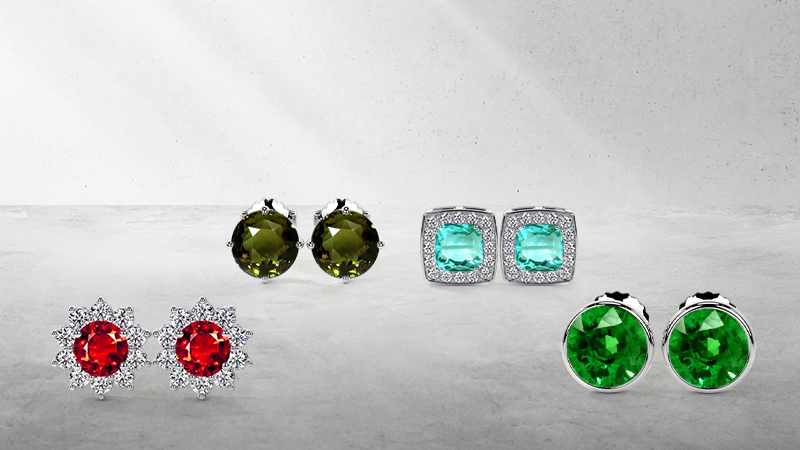different-color gemstone stud earrings
